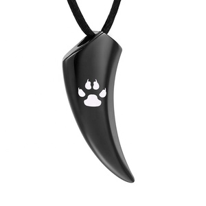 IJD12843 Loup En Acier Inoxydable <span class=keywords><strong>Dents</strong></span> avec Empreinte de patte <span class=keywords><strong>Collier</strong></span> <span class=keywords><strong>Pour</strong></span> Cendres Pendentif homme Commémorative Crémation Bijoux - Product Image 1
