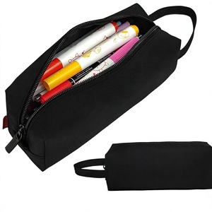 Trousse à crayons résistante à l'eau avec fermeture éclair, pochette portable simple pour fournitures scolaires et de bureau, noire - Product Image 1
