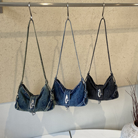 Tas Selempang Wanita Model Vintage 2026 dari Bahan Denim Lembut, Gaya Retro, Fashionable, Tas Tote Denim Cuci Lembut untuk Dibawa di Bawah Lengan