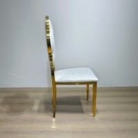 Chaise de salle à manger Clover-Back en PU blanc avec structure en acier inoxydable doré