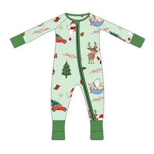 Custom Design Kerst Print Baby Romper Rits Boutique Pasgeboren Lange Mouw Baby 2Pc Kleding Kleding Sets