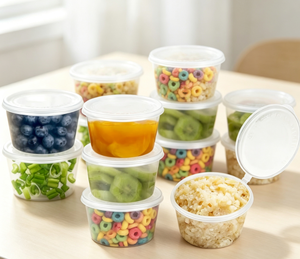 Recipientes de Plástico Transparente Descartáveis à Prova de Vazamento com Tampas, Copos Redondos para Armazenamento de Molhos e Frutas para Refeições para Viagem - Product Image 4