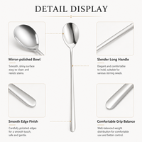 Cuillère à long manche en acier inoxydable finition miroir argenté pour café, dessert, soupe, service en restaurant