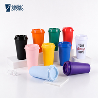 Gobelet à café réutilisable en plastique personnalisé avec logo, avec couvercle, pour boissons chaudes
