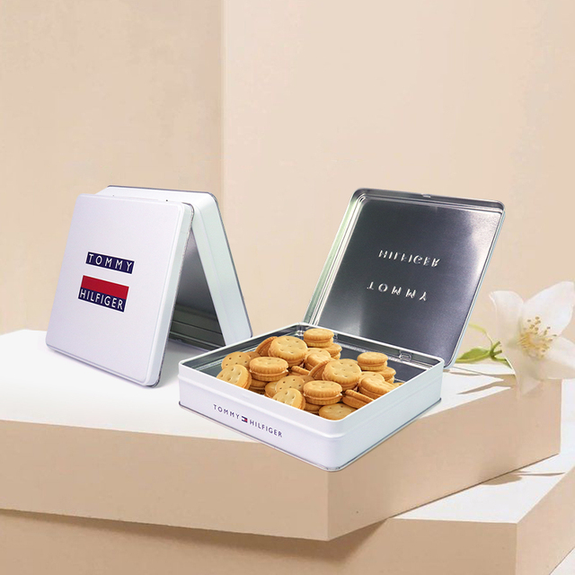New Arrival Custom Metal Cans Gift Tin Boxes Square Food Tin Packaging Crafts Chocolate Hinge Tin Can