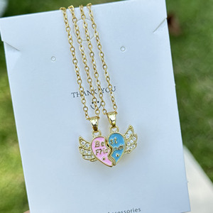 Regalo per la <span class=keywords><strong>migliore</strong></span> amica dolce sorella AAA zircone Micro ali pavimentate rosa blu smalto cuori <span class=keywords><strong>migliore</strong></span> <span class=keywords><strong>amico</strong></span> BFF collana - Product Image 4