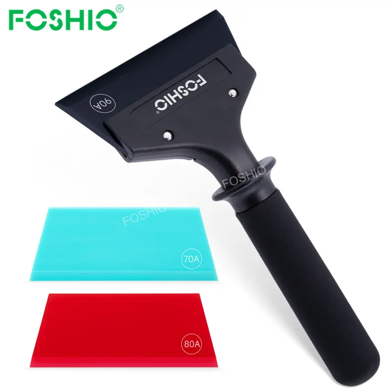 Foshio Kit d'outils d'emballage de voiture Windows Tint avec Logo Outils Poignée Ensemble de grattoirs en caoutchouc