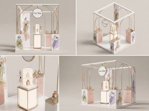 Luxury Perfume Pop up Kiosk Custom Modular Fragrance Display Stand Cream French Style <b>Champagne</b> Gold Retail Display Furniture - Product Image 5