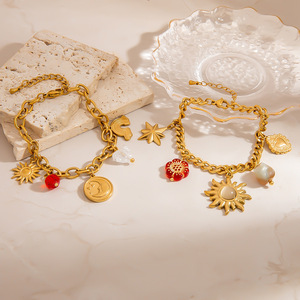 Pulsera de Acero Inoxidable con Dijes de Sol y Luna, Chapada en Oro de 18K, Joyería para Mujer, Regalo, Colgantes de Moda - Product Image 1