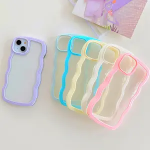 Funda de TPU con borde ondulado para teléfono móvil, cubierta trasera acrílica Coreana de lujo, disponible en varios colores, para iPhone