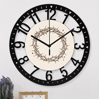 Horloge murale en métal Couronne d'épines, style vintage, en fer forgé, pour souvenir religieux et ornement de foi authentique