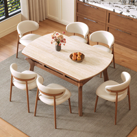 Nouvelle Table à Manger Extensible et Réglable en Travertin Style Médiéval 2026 avec Cadre en Bois Massif pour Usage Domestique