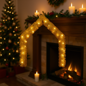 Guirlande de Noël dorée de 33 pieds avec lumières LED en forme d'arche, à fixer au mur, blanc chaud, style traditionnel, décoration - Product Image 2
