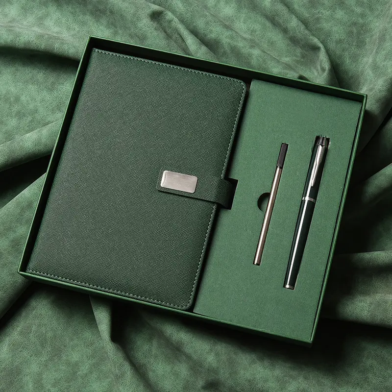 Business Logo Stationery Customised Luxury Pu Leather Notebook And Pen Gift Set