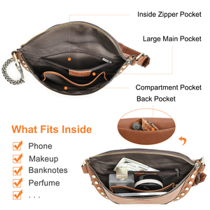 Contact's Wholesale Fashion Womens Leather Chest Waist <strong>Bag</strong> Crossbody Fanny Pack for Women Ladies <strong>Stud</strong> Genuine Leather Belt <strong>Bag</strong> - Product Image 4