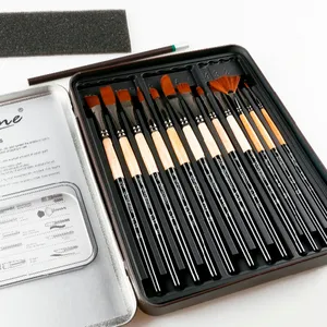 Giorgione 12 Pieces Paint Brush Set Includes Carrying Case With Free Pencil and Sponge for Acrylic, Oil, Watercolor and Gouache