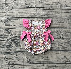 SR4049 Mono de bebé personalizado con flores coloridas para niños, al por mayor, con mangas voladas, tipo burbuja para niña - Product Image 2