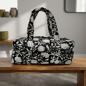 Artisanal Women's Black & <b>White</b> Dot Quilted Casual Duffle <b>Bag</b>-Sustainable Cotton Weekender Tote with Zipper Closure PNM Overseas - Product Image 3
