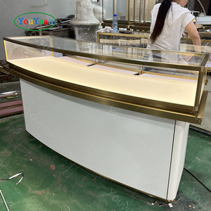 High Level Luxury Earrings Stand Holder Jewelry Store Wall Mount Glass Jewelry <strong>Display</strong> Table Case Gold stainless steel <strong>counter</strong> - Product Image 3