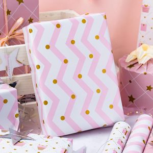 Pink girl-themed golden star dot gift box pattern lithographed <b>paper</b> <b>wrapping</b> <b>paper</b> for girl baby shower birthday party wedding - Product Image 2