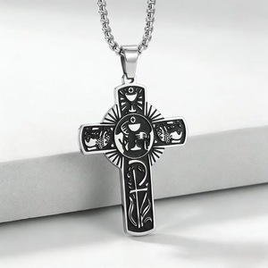 <b>Cross</b> Necklace Stainless Steel Unisex Holy Spirit Church Beaded <b>Chain</b> Silver Gold Themed Pendants - Product Image 1