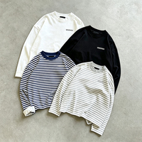 Sweat-shirt à col rond personnalisé pour homme, T-shirts à manches longues 100 % coton, coupe ample, chemise rayée décontractée, T-shirts oversize