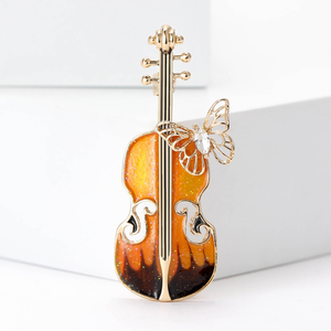 Broche de Violín Esmaltado con Detalle de Mariposa, Pin Dorado con Temática Musical para Mujer - Product Image 2