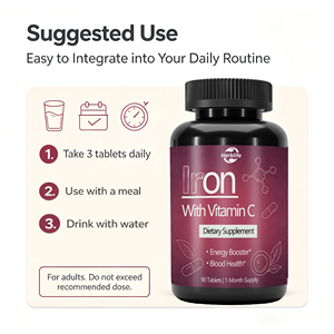 Complément de fer à marque privée OEM avec vitamine C |   Complément alimentaire pour l'énergie et la santé du sang |   ODM disponible pour 90 comprimés - Product Image 4