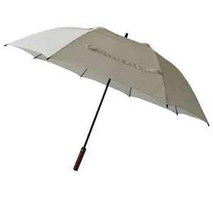Double Layer Ventilation Large Size High Quality Wooden Handle Commercial Automatic Golf Umbrella For Promotion