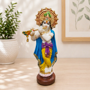 Nirmala Handicrafts - Estatua de Resina Hecha a Mano del Dios Krishna con Flauta, Corona de Pavo Real, Acabado Tradicional Colorido de Rajasthan para el Hogar - Product Image 1