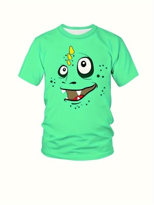 T-<span class=keywords><strong>shirt</strong></span> à manches courtes en polyester pour homme, imprimé visage de monstre de dessin animé vert cool, respirant, décontracté, pour un usage quotidien en ville - Product Image 1