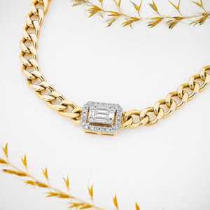 Collar de Oro Amarillo Sólido de 18k con Engaste de Diamantes y Cadena Cubana para Regalo de Boda o Compromiso - Product Image 2