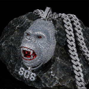 Colgante de Gorila de Plata de Ley 925 con Moissanita y Ojos Rojos 3D, Estilo Hip Hop para Hombres, Streetwear y Rapper - Product Image 6