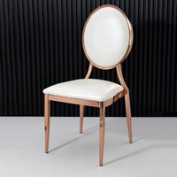 Chaises de banquet Offre Spéciale de luxe pour fête en plein air, événement de mariage, banquet en métal en gros, chaise en cuir pour hôtel à dossier rond en or blanc