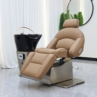 Équipement de lavage des cheveux Massage d'allaitement thaïlandais lit de shampooing rotatif chaise inclinable marron chaise de shampooing réglable électrique