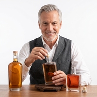 Bouteilles à liqueur en verre transparent de style minimaliste moderne avec texture givrée et impression de décalcomanies personnalisées pour l'emballage du gin et la présentation en magasin