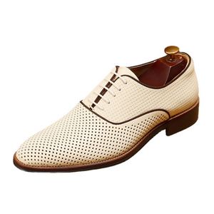 Chaussures habillées en cuir véritable pour hommes, style Oxford à bout pointu, à lacets, respirantes, pour le bureau et la carrière, style été - Product Image 2