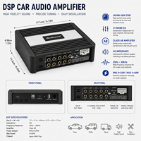 Amplificateur de voiture 4 canaux de bonne qualité RMS 25Wx4, classe AB, avec processeur DSP 8 canaux, max 4x60W, égaliseur 31 bandes