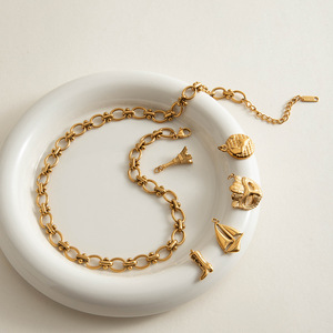 Collar de Cadena de Bolas de Acero Inoxidable con Baño de Oro de 18K, Estilo Europeo Americano Clásico Moderno, Diseño Geométrico, Joyería para Regalo - Product Image 2