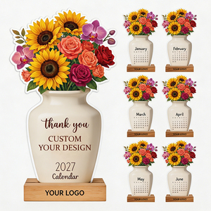 Calendario de Escritorio 2027, Calendario Decorativo de 12 Meses con Base de Madera y Diseño Floral para Oficina, Hogar y Mesa - Product Image 1