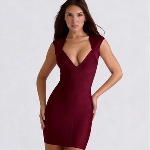 Abito da sera vintage monocolore, <span class=keywords><strong>sexy</strong></span>, <span class=keywords><strong>scollato</strong></span>, con bendaggio, slim-fit, aderente sui fianchi, antirughe, stile europeo-americano, per il mercato transfrontaliero - Product Image 3