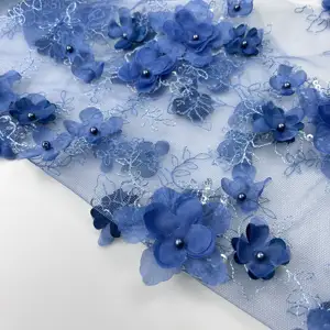 Tela de encaje de tul nigeriano, bordado Floral 3d de paquistaní, hecho a mano, con lentejuelas, perlas, cuentas, tela de encaje de flores