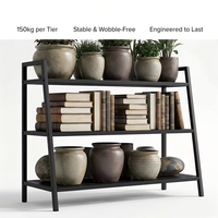 Étagère à plantes en fer galvanisé antirouille à 3 niveaux, résistante aux intempéries, pour jardin extérieur, support pour pot de fleurs, finition noire mate