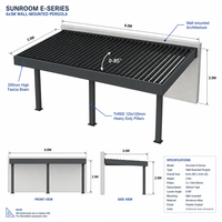 Pergola Bioclimatique Motorisée Moderne de Luxe en Aluminium avec Volets Latéraux à Lamelles, Résistante aux Intempéries, Écologique et Thermolaquée Naturel
