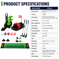 Ensemble d'entraînement de golf pour enfants avec distributeur automatique de balles, tapis de putting, cible et 3 clubs réglables, balles lumineuses pour jeu en extérieur