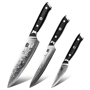 Damascus - Japanese AUS-10V Super Steel Kitchen Knife - G10 Black Handle - Razor Sharp Knife - Professional Full Tang Knives