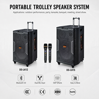 Haut-parleur portable sur roulettes 12/15 pouces, fabriqué en usine, gamme complète, pour fêtes et karaoké, enceintes trolley