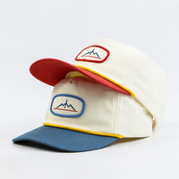 Topi Baseball 5 Panel Tanpa Struktur Bahan Katun Velour Dua Warna dengan Desain Tali Logo Bordir Kustom untuk Sehari-hari