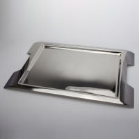 Plateau de service à barre ronde en acier inoxydable 18/8 plat poli écologique pour restaurant d'hôtel et occasions de fête