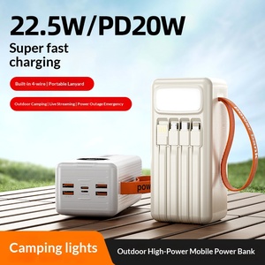 Banque d'alimentation <span class=keywords><strong>solaire</strong></span> 50000mAh, <span class=keywords><strong>chargeur</strong></span> portable haute <span class=keywords><strong>capacité</strong></span> avec écran LED multi-ports, 4 câbles intégrés, charge rapide pour l'extérieur - Product Image 2